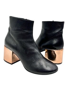 MM6 Maison Margiela Copper Heel Ankle Boots Black Leather EU 38 US Size 8